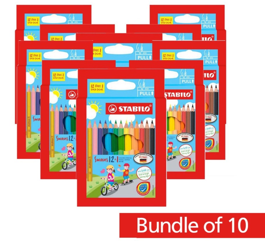 Promotion Swans Colour Pencil Children 10 Party Packs (12+1) with 1 gold colour pencils | 10  Boxes of 13's (Half Length)