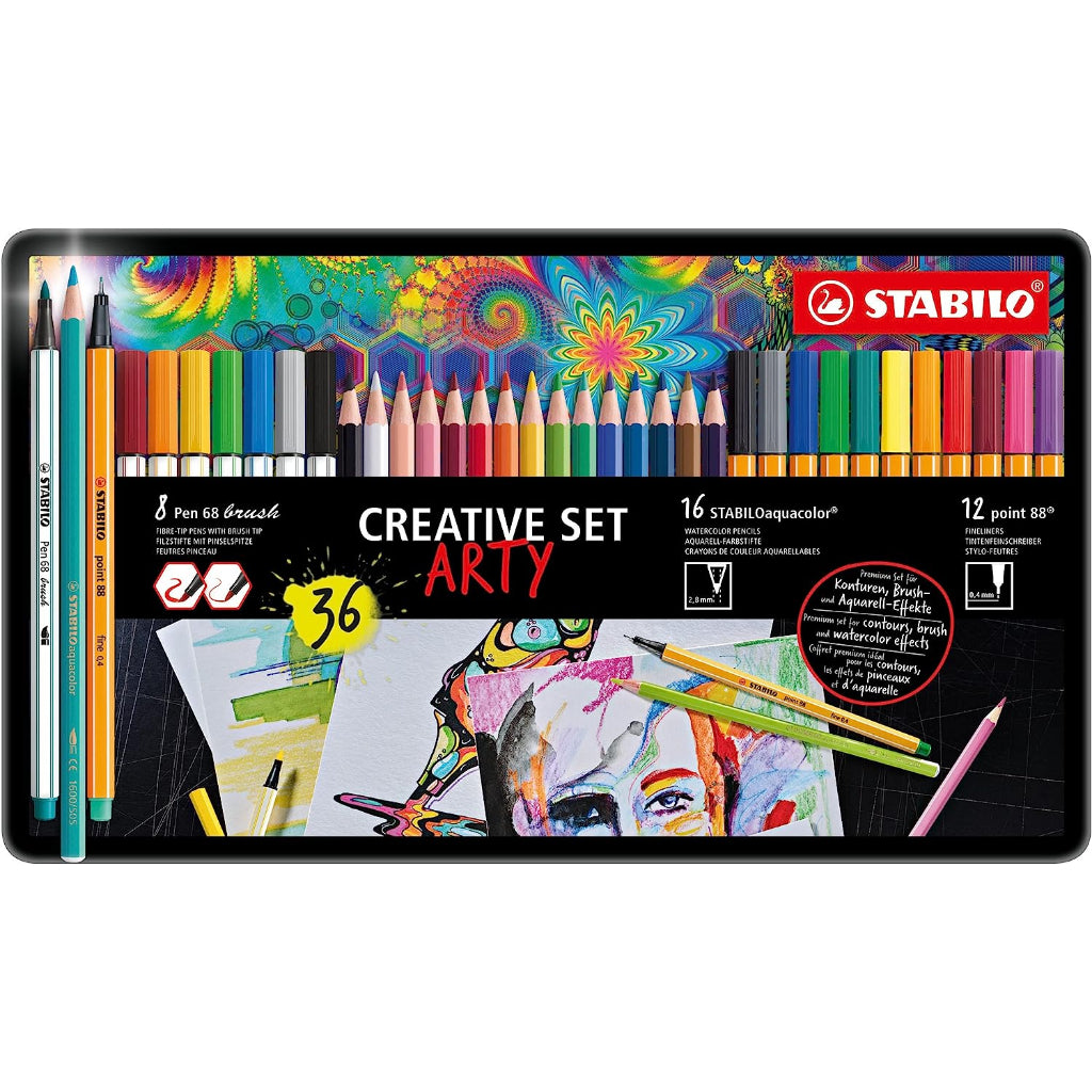 STABILO Creative Set ARTY Metal Box Felt Pens, 36pcs