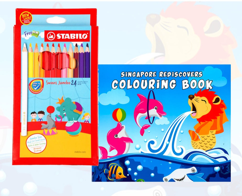 STABILO Swan 24 Jumbo Coloured Pencils with Singapore Rediscovers colouring book