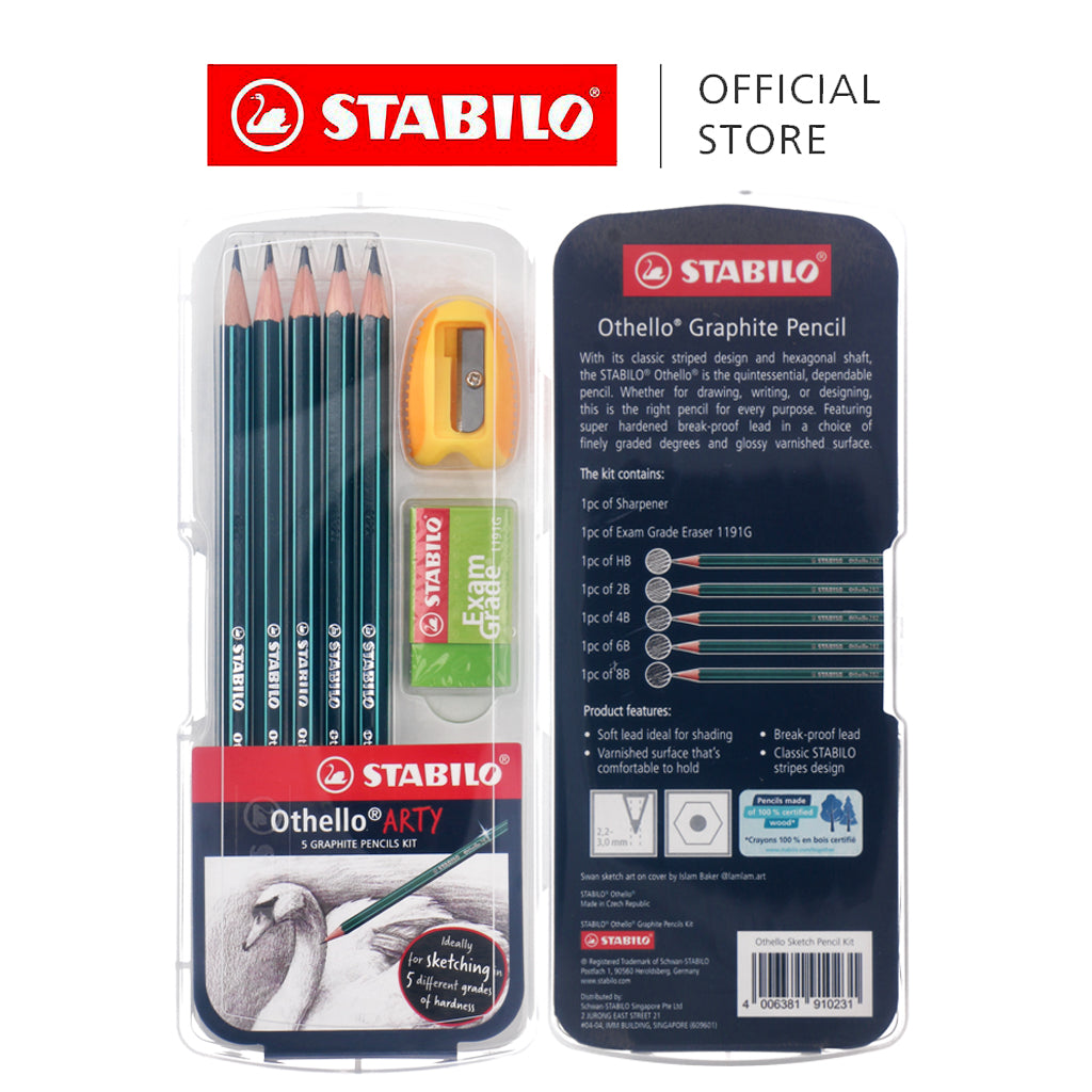 STABILO Stationery Pencils New Othello Arty Pencil Case Kit - Othello Graphite Pencils HB, 2B, 6B, 8B