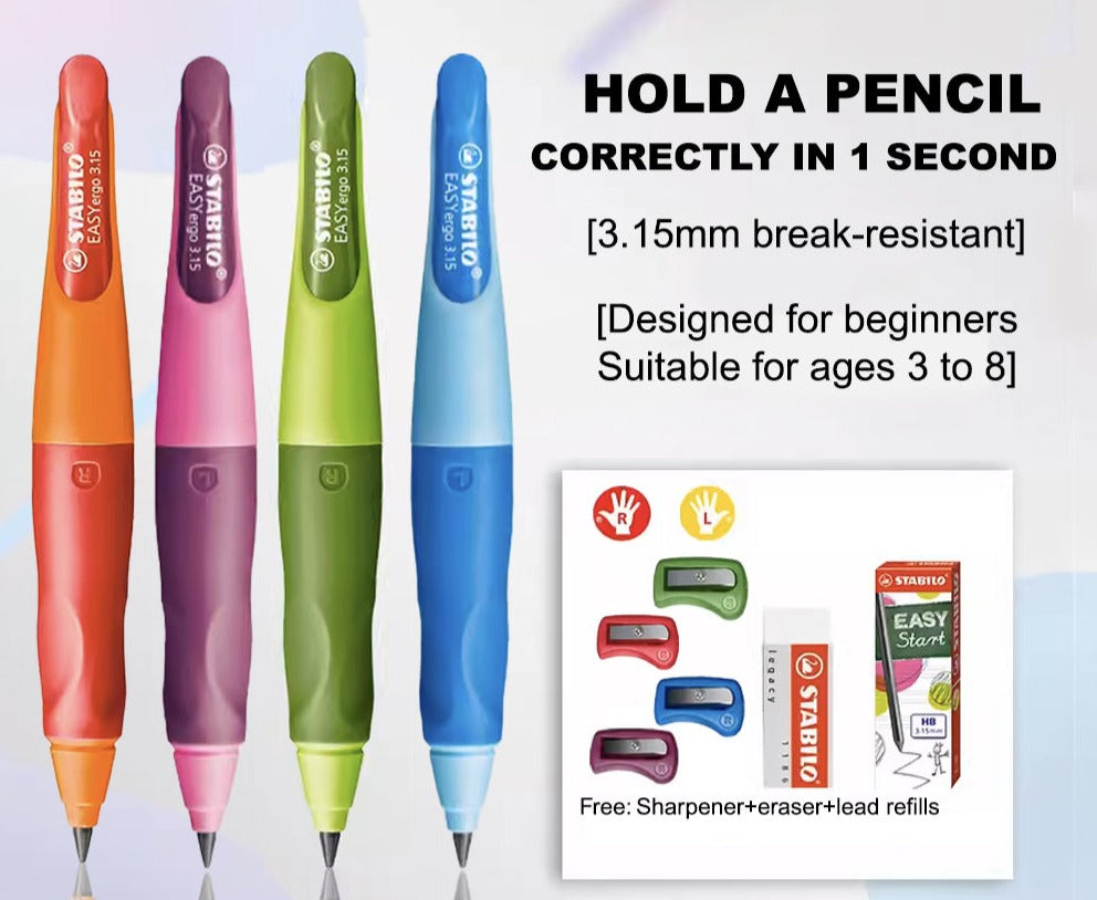 STABILO Educational Writing Practice Mechanical Pencil Set for Primary Student - Learn to Write for Ages 3-8 (Right/Left Handed)