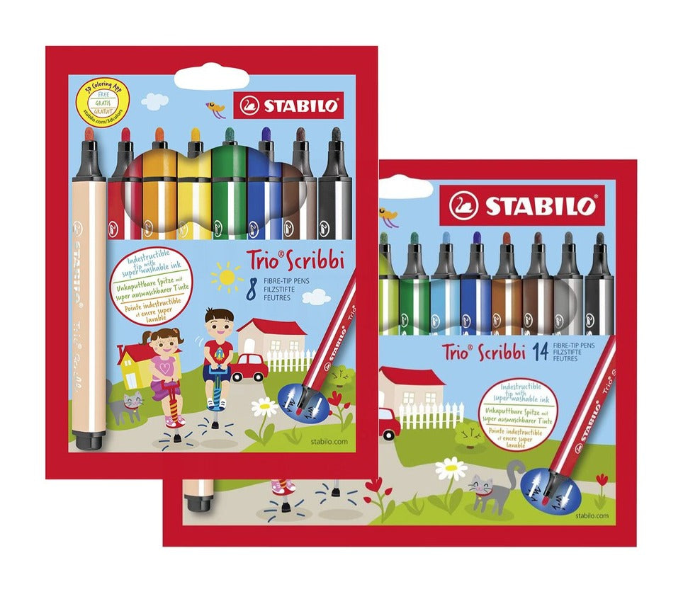 STABILO Trio Scribbi Felt Tip Pen Super washable ink - wallet of 8/14 assorted colours