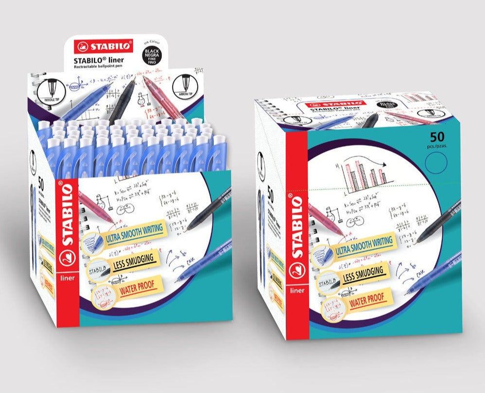 STABILO 348 liner Ballpoint Pen 0.7 mm in Black Blue Red - Box of 50