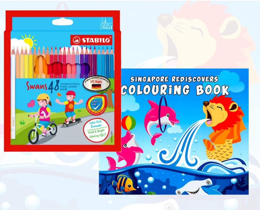STABILO Swan 48coloured pencils with Singapore Rediscovers colouring book