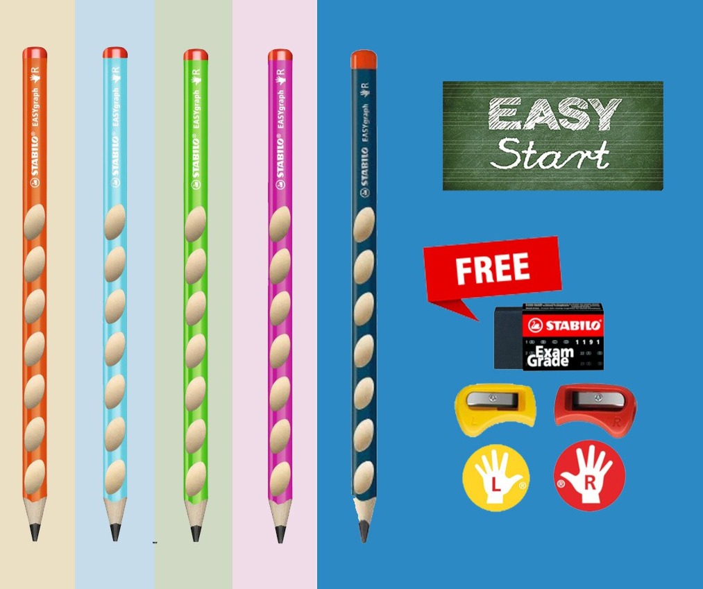STABILO EASYgraph 2B The First Wooden Pencil set (Right Handed & Left Handed)