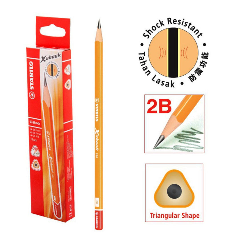 STABILO Writing Pencil X-Shock Triangular 2B Pencil - Box of 12's ...