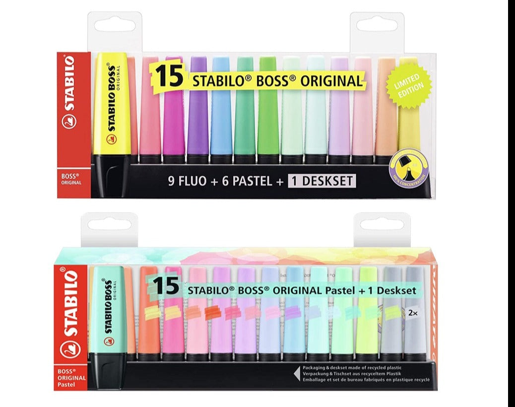 STABILO BOSS Original Highlighters 15-Pastel Colors Set