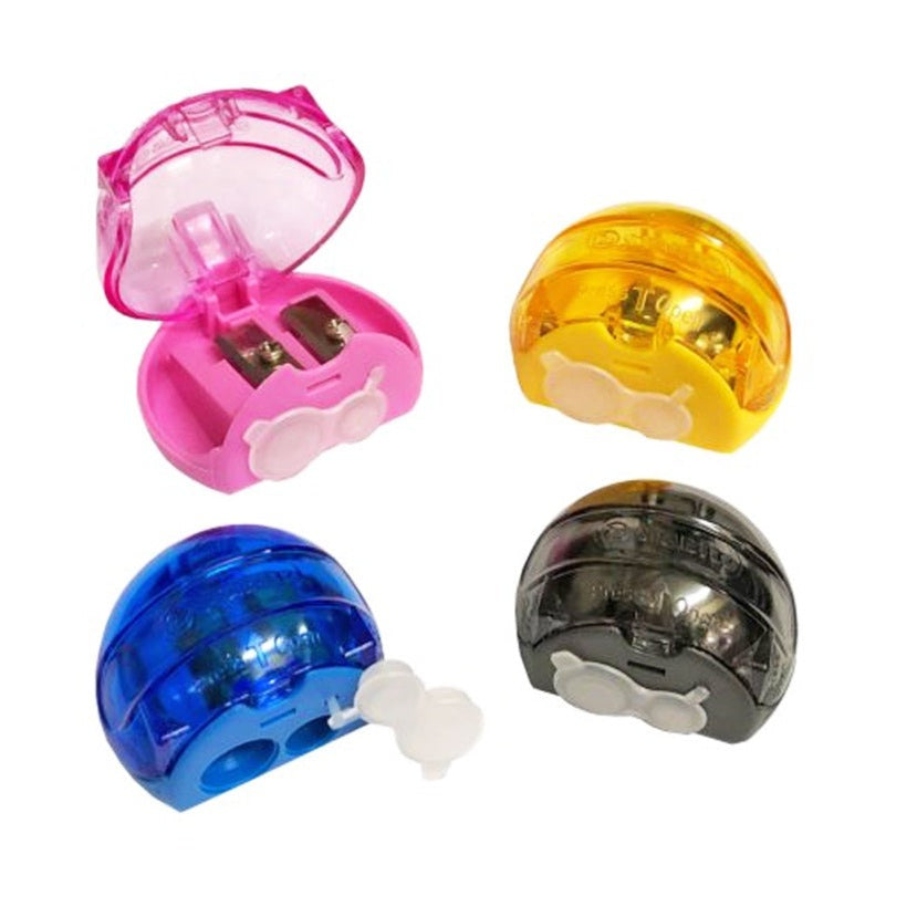 STABILO Twin Holes Sharpener - Two Holes for Jumbo Pencil and Normal Pencil | 4 Pieces (Pink , Blue , Yellow, Black)