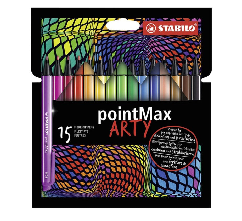 STABILO Nylon Tip Writing Pen PointMax Robust Medium Tip 0.8 mm ARTY Wallet of 15 Assorted Colours