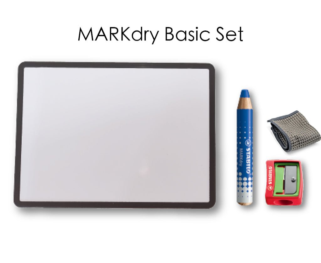 STABILO Basic MARKdry Set with whiteboard - Single Blue Marker + Free Wipe + Free Sharpener