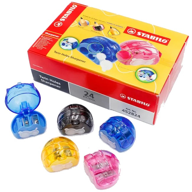 STABILO Twin Holes Sharpener - Two Holes for Jumbo Pencil and Normal Pencil | 4 Pieces / Box of 24 pieces