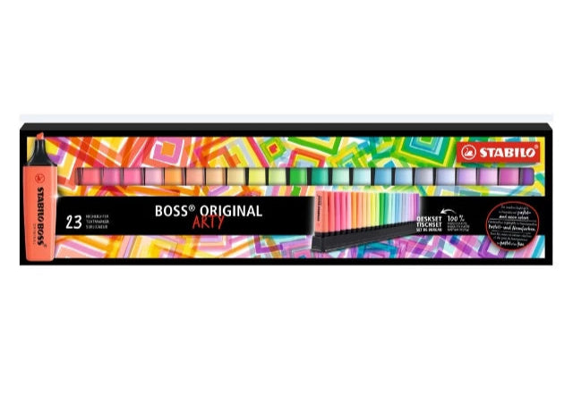 Highlight Like a Boss: STABILO BOSS Original Deskset 23 ARTY Highlighter Set - Colorful Creativity Unleashed!