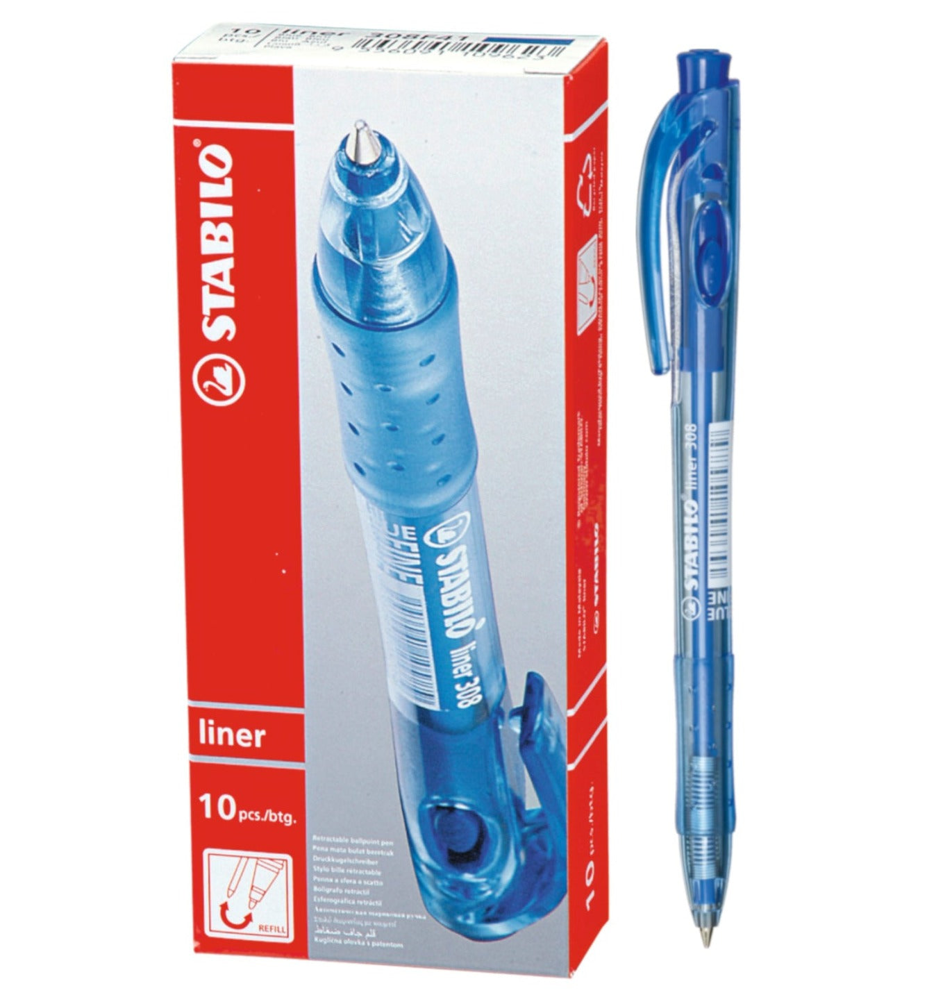 STABILO 308 Retractable Ballpoint Pen with Rubber Grip - Box of 10 Thumbnail