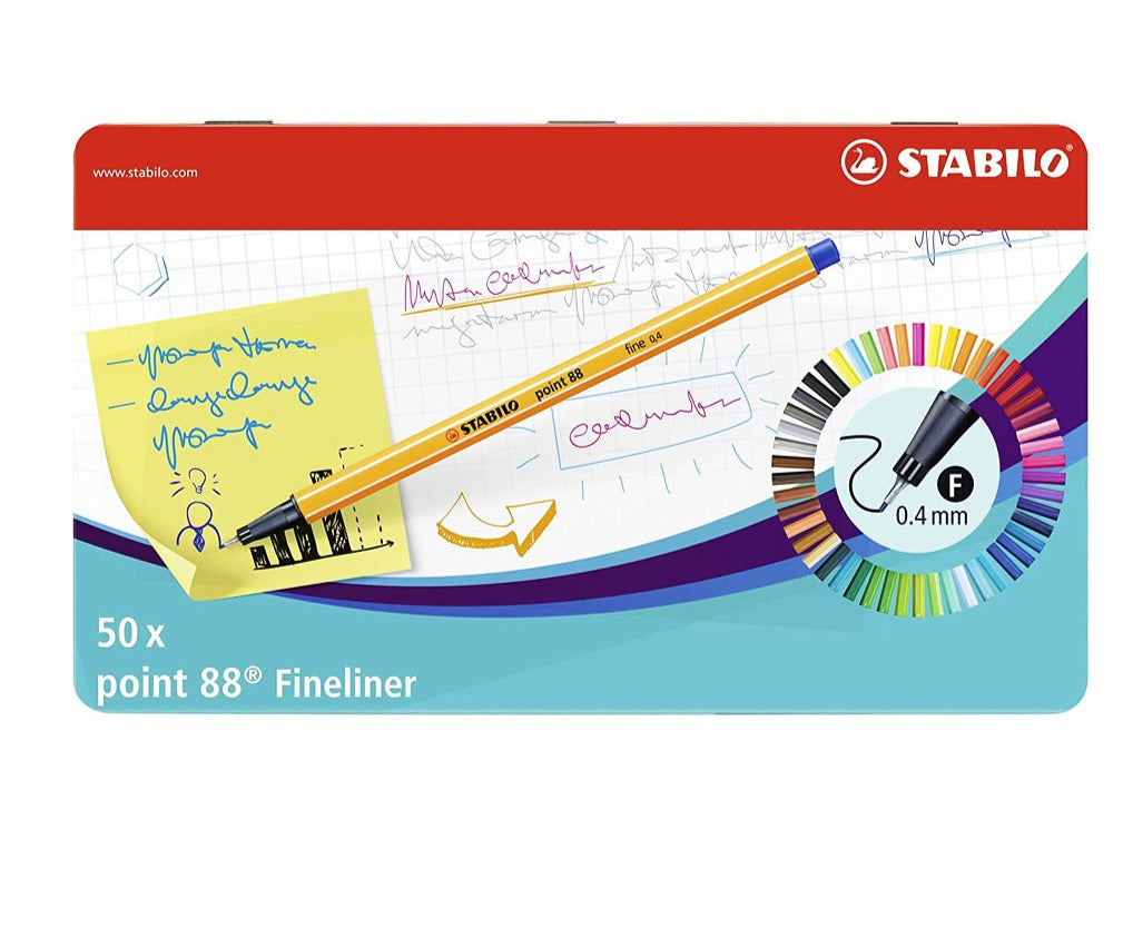 STABILO Point 88 Fineliner Pen - Assorted Colours 47(Pack of 50) 8850-6