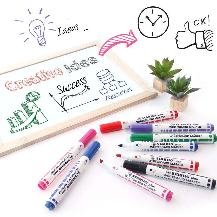 STABILO Plan Whiteboard Markers Bullet Tip  - Set of 6  Point Dry Wipe Markers